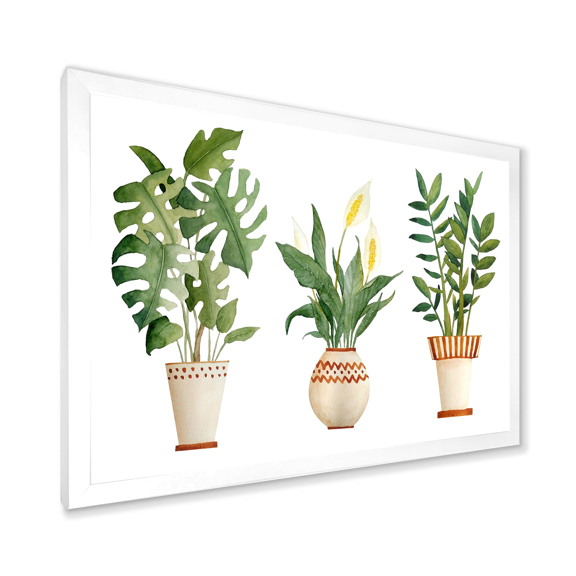 Designart 'Houseplant Peace Lily In Terra Cotta and Monstera' Farmhouse Framed Art Print