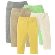 U·nikaka Unisex Baby Newborn 0-60 Months 5-Pack Pants in Gray Brown Beige Green and Yellow