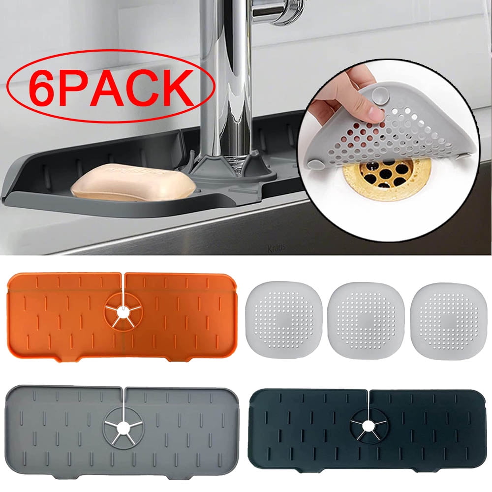 GLOBAL PHOENIX Silicone Faucet Mat Kitchen Sink Splash Guard Drain Mat  Drying Pad Kitchen Mat Bathroom