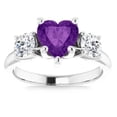 thumbnail image 3 of Pompeii 7mm Amethyst Three-Stone Diamond Heart Shape Ring in 14k White or Yellow Gold, 3 of 7