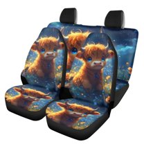 Binienty Cute Highlands Cow 2 Pcs Car Front Seats Covers 2 Pcs Back Seat Protector Split Bench Cover Pads All Weather Bucket Seat Cushion Auto Accessories Full Set 4 Pieces,Universal Fit