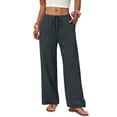 thumbnail image 5 of BUIGTTKLOP Wide Leg Pants for Women Flowy Palazzo Drawstring Elastic Waist Pant Summer Beach Trousers with Pockets, 5 of 6