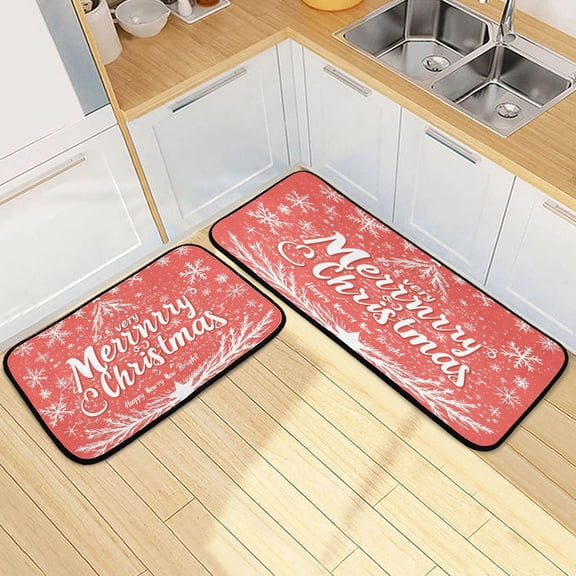 Kitchen Rugs and Mats【2 PCS】Non Skid Full Pattern Of Snowflake for Christmas Creative Kitchen Mat