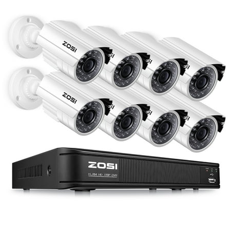 ZOSI 720P HD-TVI 8 Channel Security Camera System,1080N HD Surveillance DVR Recorder and (8) 1.0MP 1280TVL Outdoor/Indoor Bullet CCTV Camera with Long Night Vision (No Hard