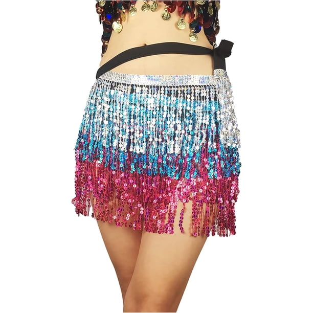Falda con borlas para danza del vientre para mujer, atuendos de actuación, ropa de festival, falda con borlas para danza del vientre, falda con lentejuelas estilo bohemio, disfraz rave para