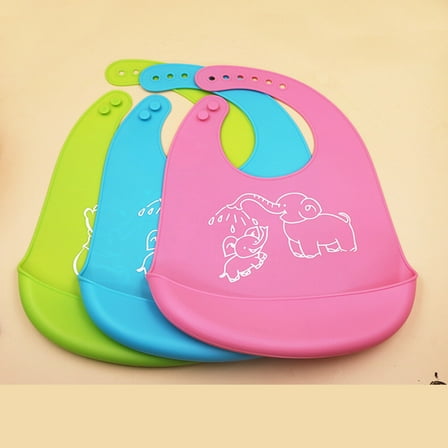 WHAMVOX Waterproof Bibs Silicone Dinner Bibs Bibs Adjustable Care for Toddler(Pink)