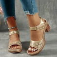 thumbnail image 5 of Womens Sandals Chunky Heel Gladiator Open Toe Casual Daily Summer Trendy Solid Color Peep Toe Women Footwear Women Beach Vacation Holiday Vintage Fashion Gold 6, 5 of 8