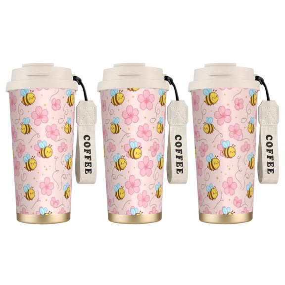 1pc Bee Tumbler 18oz Honey Bee & Sunflower Pattern, Leak-proof Stainless Steel Travel Mug