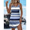 thumbnail image 3 of Multicolor Navy Blue And White Striped Sleeveless Round Neck Mini Dress For Women Casual Vacation Dress, 3 of 6