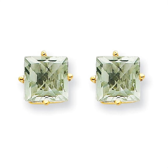 Primal Gold 14 Karat Yellow Gold 6mm Square Checker-cut Green Quartz Earrings