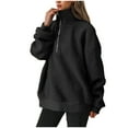 thumbnail image 2 of Half Zip Fleece Sweatshirt Womens Oversized Fit Casual Warm Long Sleeve Sherpa Lapel Pullover Sweater Tops 2025 (L, Black), 2 of 7