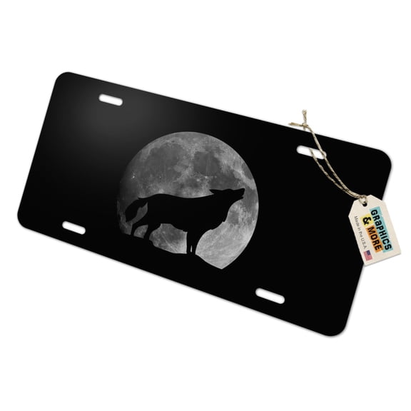 Wolf Howling Moon Silhouette Novelty Metal Vanity Tag License Plate