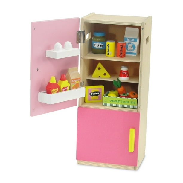18 Inch Doll Wooden Doll Refrigerator with Freezer, Includes 20