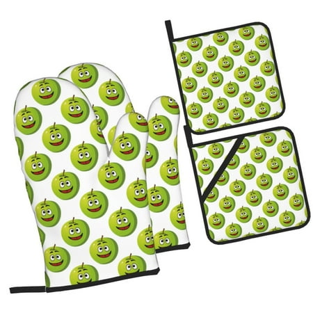

Zeuib Happy Fruit Oven Mitts and Potholders BBQ Gloves Kitchen Oven Glove High Heat Resistant 500 Degree Extra Long Oven Mitts and Potholder with Non-Slip Silicone Surface for Cooking