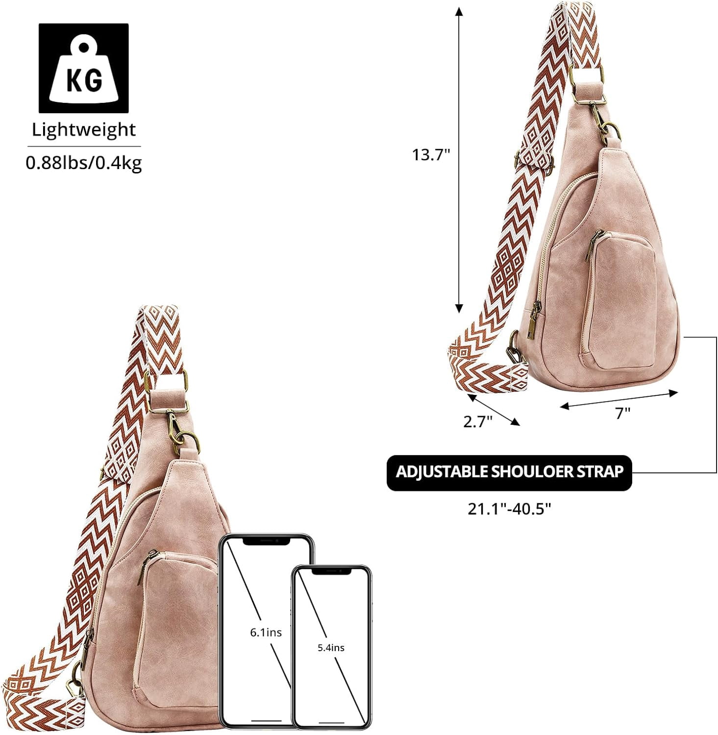 Sling Bag for Women Crossbody, PU Leather Small Sling bags Sling Chest Shoulder Backpack for Traveling Hiking