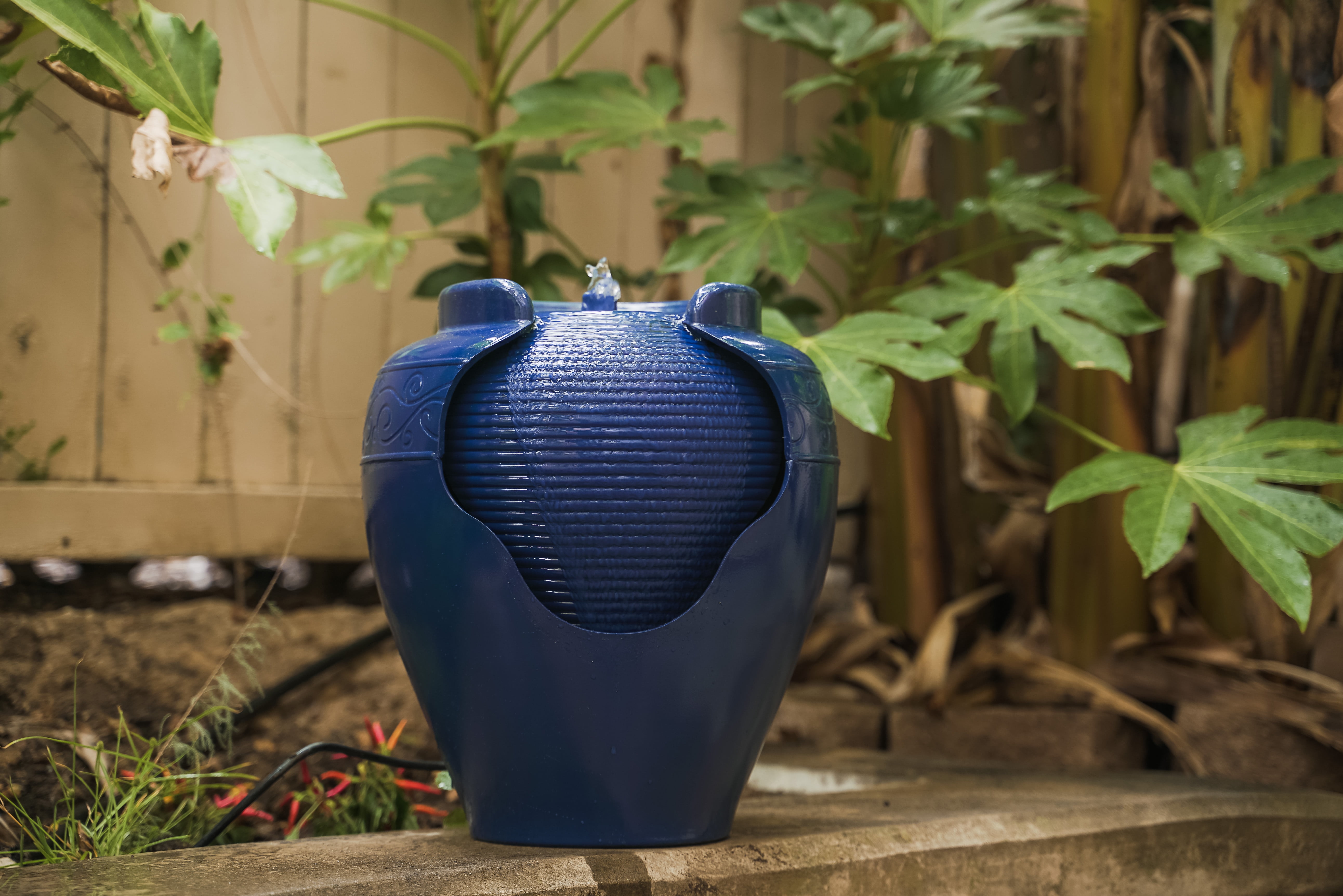 XBrand Tall Round Vase Fountain w/Ridges Waterfall, Indoor Outdoor