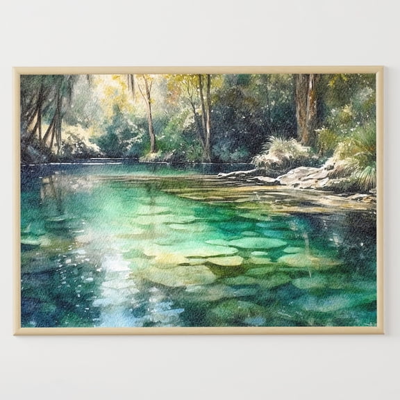 Crystal River Florida Art Poster: Three Sisters Springs Landscape, Unframed Poster Size 8x12