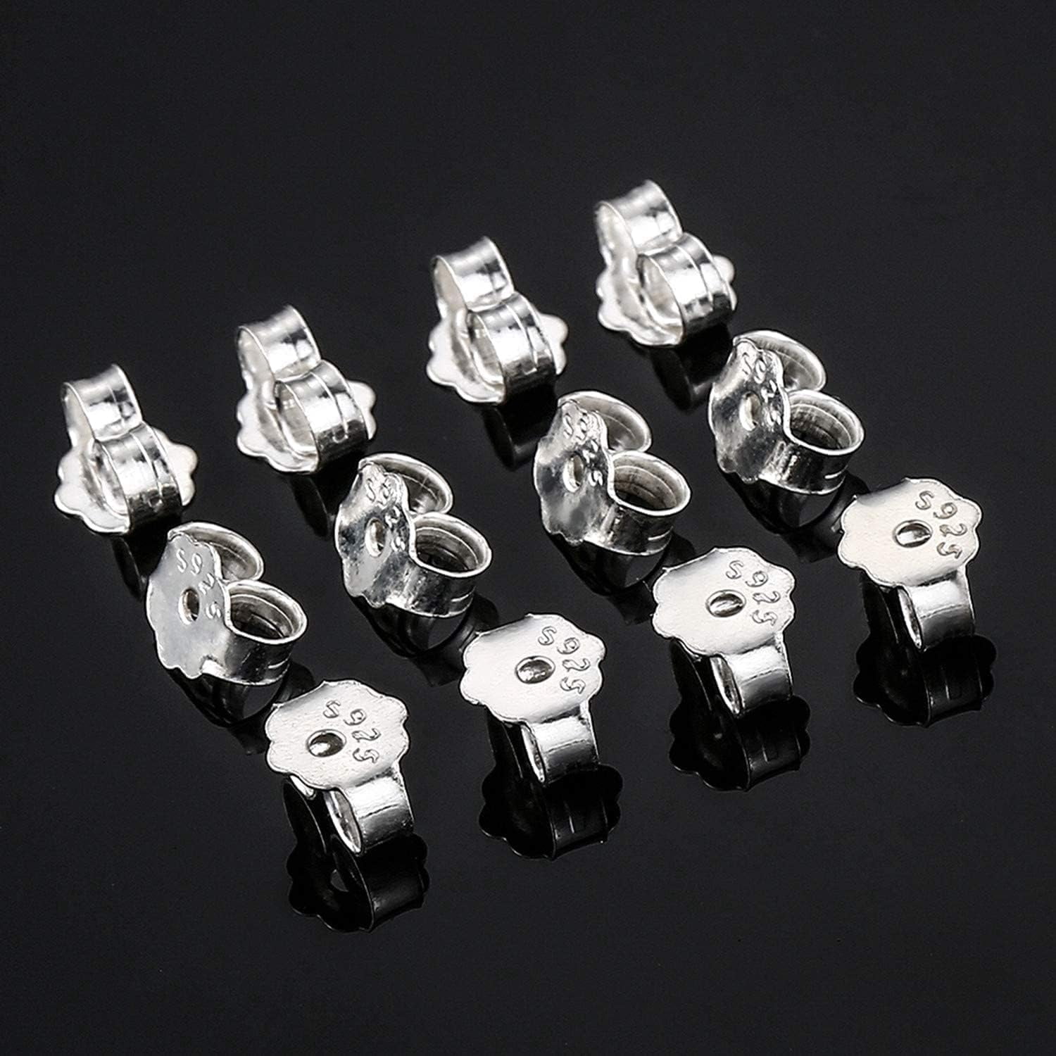 S925 Sterling Silver Earring Backs Replacements for Studs, 12Pcs/6Pairs Pierced Backings Secure Posts, Hypoallergenic Safety Locking Butterfly Ear Ring Stoppers 5.9x5.4x3.3mm