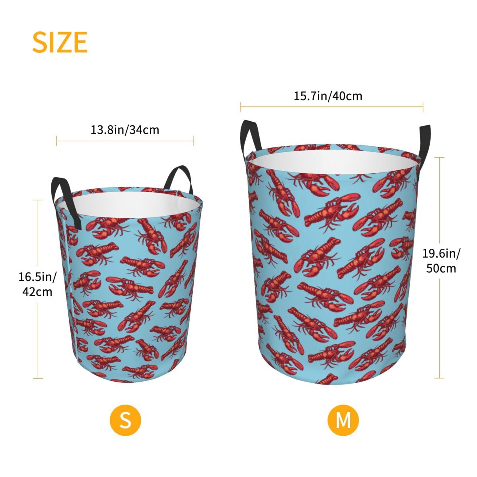 Large Laundry Basket with Handles - Red Lobster Print Blue Kids Baby Dirty Clothes Laundry Hamper for Bedroom Aesthetic
