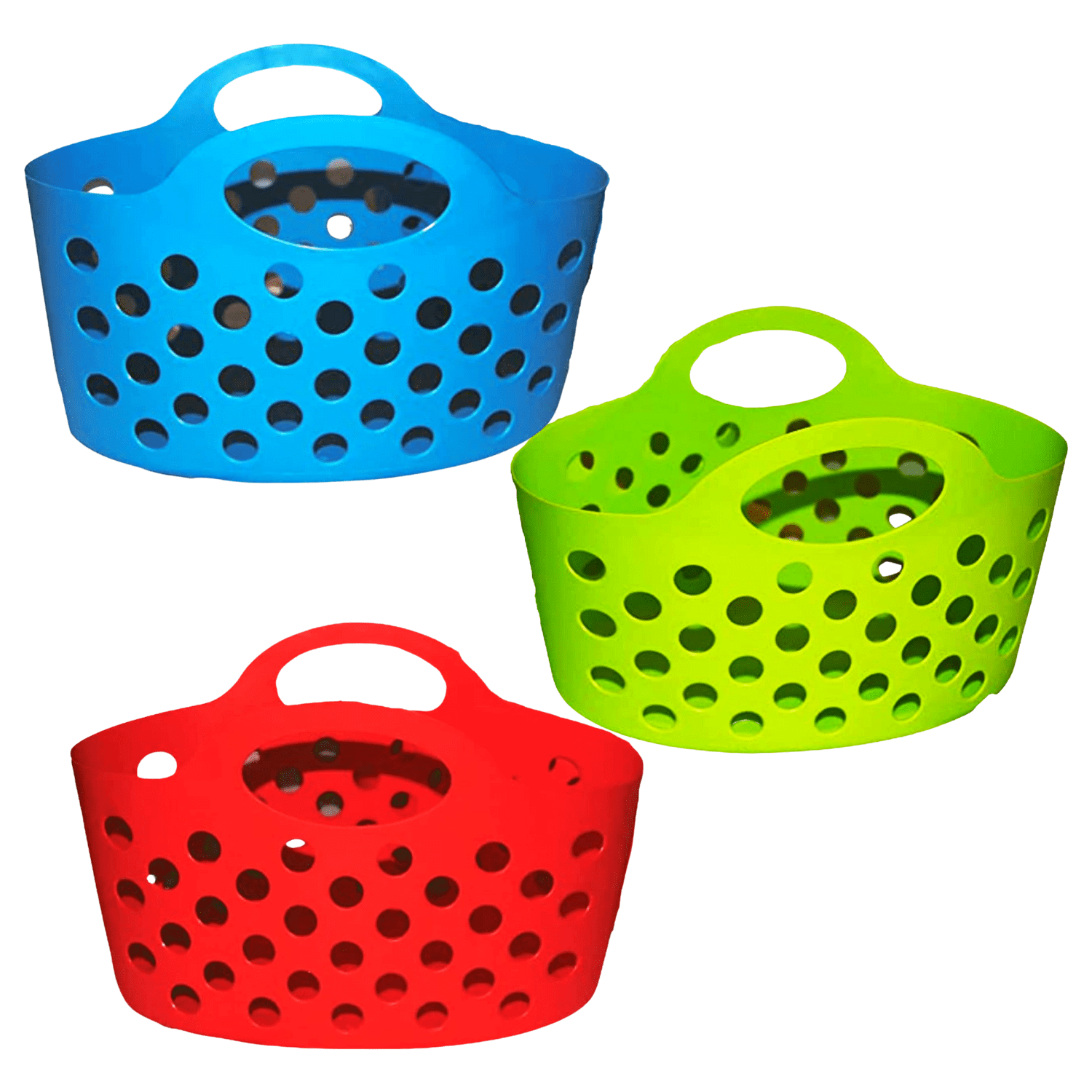 Multi Colored Plastic Baskets with Handle Red Green Blue Color for Home