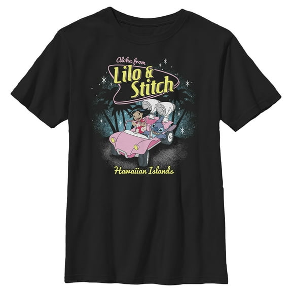 Boy's Lilo & Stitch Retro '50s Hawaiian Islands Graphic Tee Black X Large