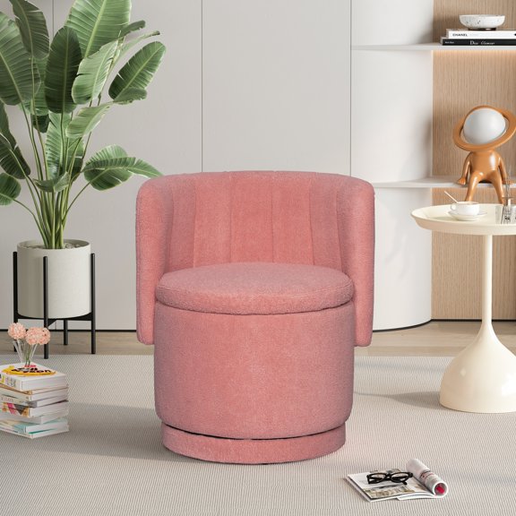 Swivel Barrel Chair With Storage Space, Comfy 360 Degree Swivel Circle Sofa Chair for Living Room, Bedroom(Pink)