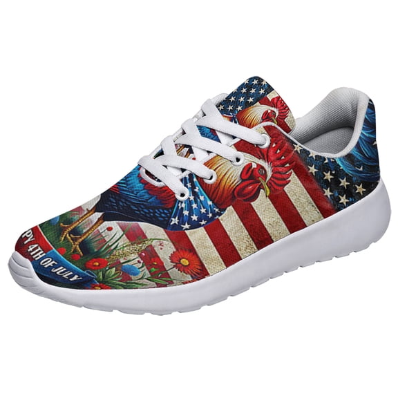 Patriotic Shoes Rooster 4th Of July Print Sneakers Lightweight Comfortable Running Shoes for Men Women White Size 3.5