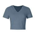thumbnail image 4 of Womens Business Casual Tops New Womens Basic V Neck Short Sleeve T Shirts Slim Fitted Crop Tee 2025 Summer Cute Gym Fashion Clothes New Navy XXL, 4 of 4