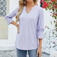 thumbnail image 5 of qolati Women's 3/4 Sleeve Blouses 2024 Summer V Neck Tunic Tops Eyelet Ruffled Loose Fit Casual Work Shirts for Women, 5 of 6