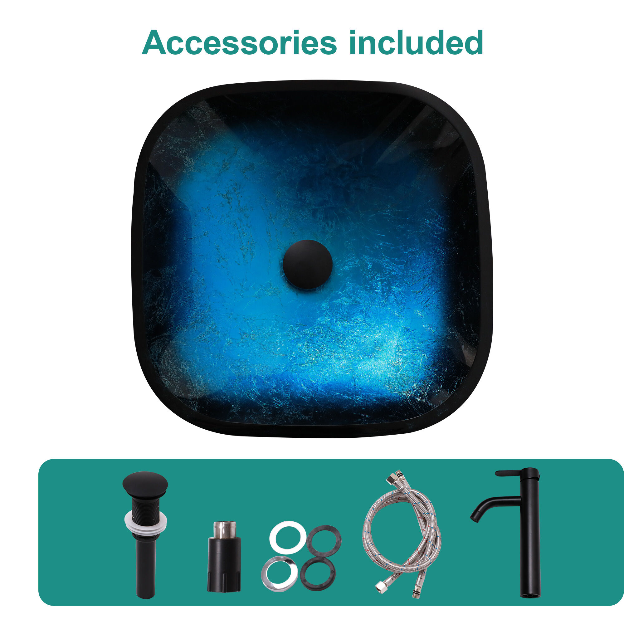 Bathroom Vanity Bathroom Artistic Tempered Glass Vessel Bathroom Sink with Faucet and Pop-up Drain, Blue,Vanity With Sink