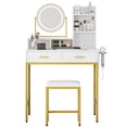 thumbnail image 4 of Vanity Desk with Mirror and Lights, Vanity Desk Set with 2 Drawers & Stool, 3 Color Lighting Modes, Makeup Table Vanity for Bedroom, 4 of 8