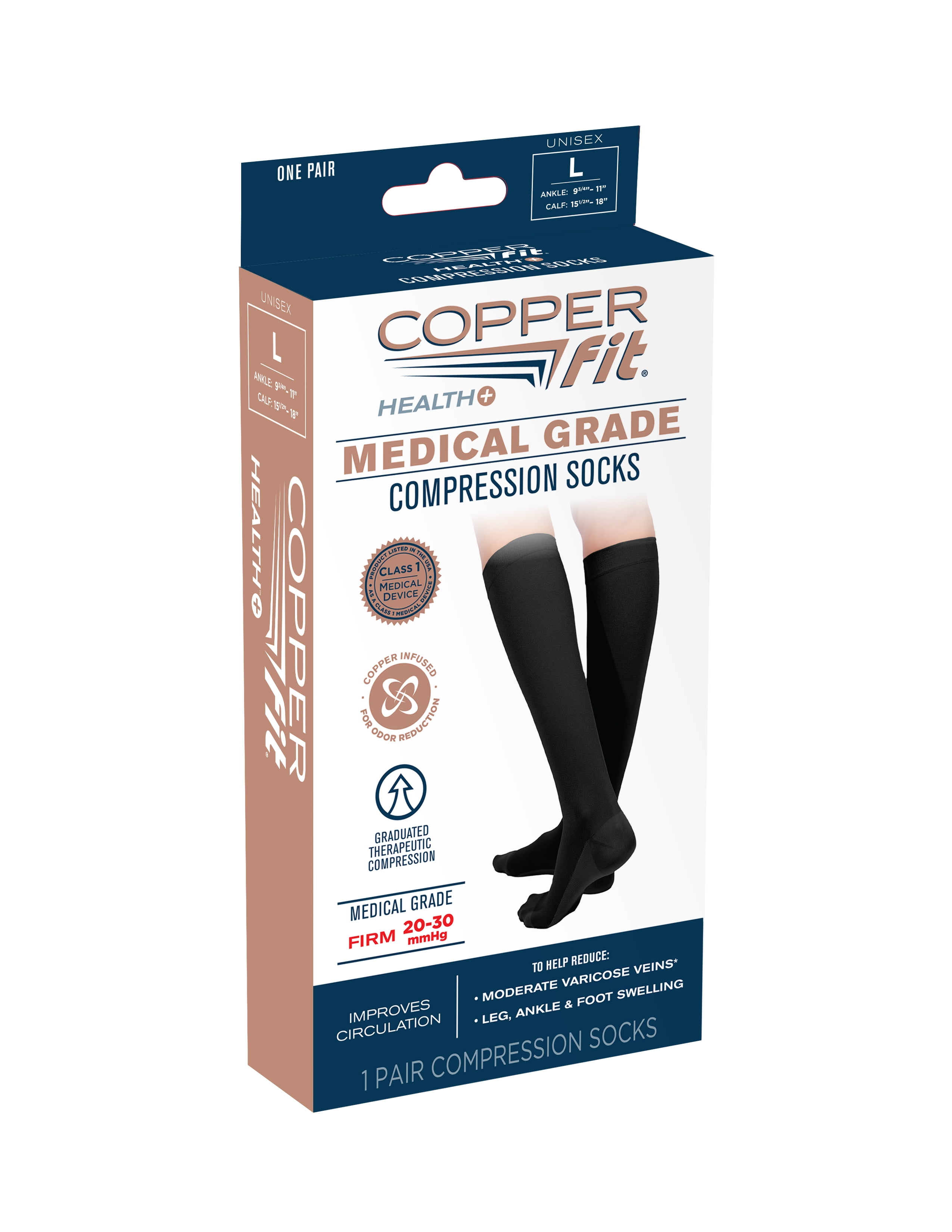 Black Compression Socks Sm Med Copper Fit Unisex-Adult's Easy-Off Knee High 