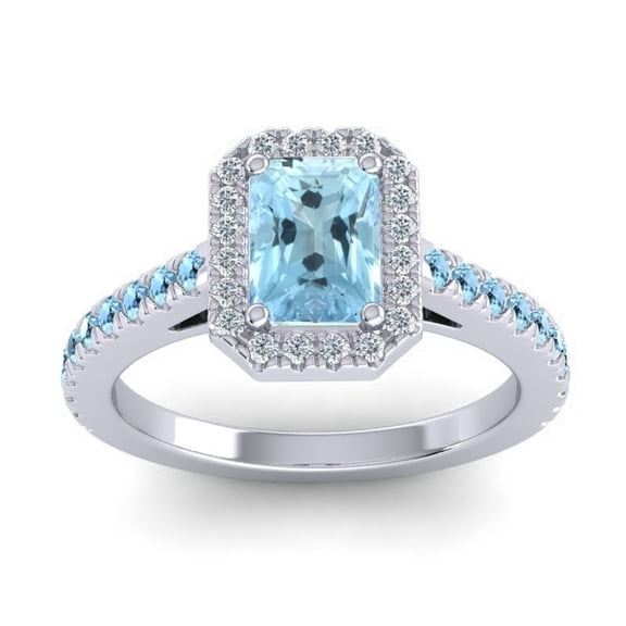 Diamond-Capitals 2.95 Carat Natural Diamond Aquamarine Gemstone Beautiful Wedding Ring for Ladies in Solid 18K White Gold Size 7