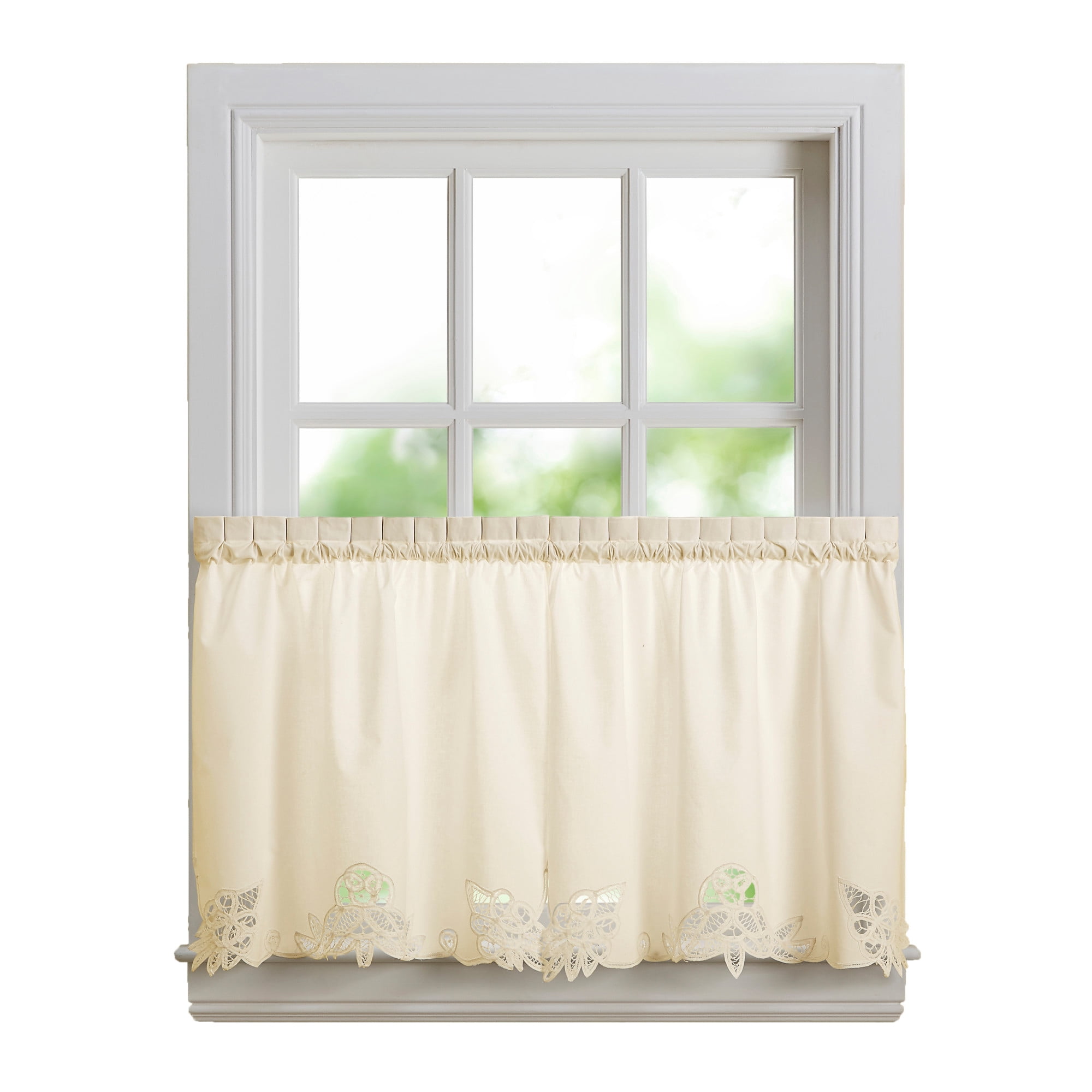 CHF Battenburg 24"L x 60"W, Tier Curtain, Ecru, 100% Cotton, Indoor, Adult