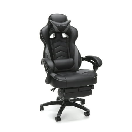 RESPAWN 110 Racing Style Gaming Chair, Reclining Ergonomic Leather Chair with Footrest, in Gray (Best Reclining Office Chair With Footrest)