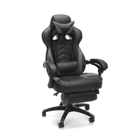 RESPAWN 110 Racing Style Gaming Chair, Reclining Ergonomic Leather Chair with Footrest, in Gray (RSP-110-GRY)