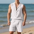 thumbnail image 2 of FRSASU Men's Cotton Linen Sets 2 Piece Outfits Button Down Tank Tops Summer Beach Casual Short Sleeve Hippie Shirts Matching Shorts Set White, 2 of 9