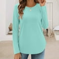 thumbnail image 2 of ManxiVoo Womens Long Sleeve Crew Neck Blouse Casual Fall Top Basic Work Shirt Comfortable Tunic Style With Belted Waist M Size Mint Green, 2 of 9