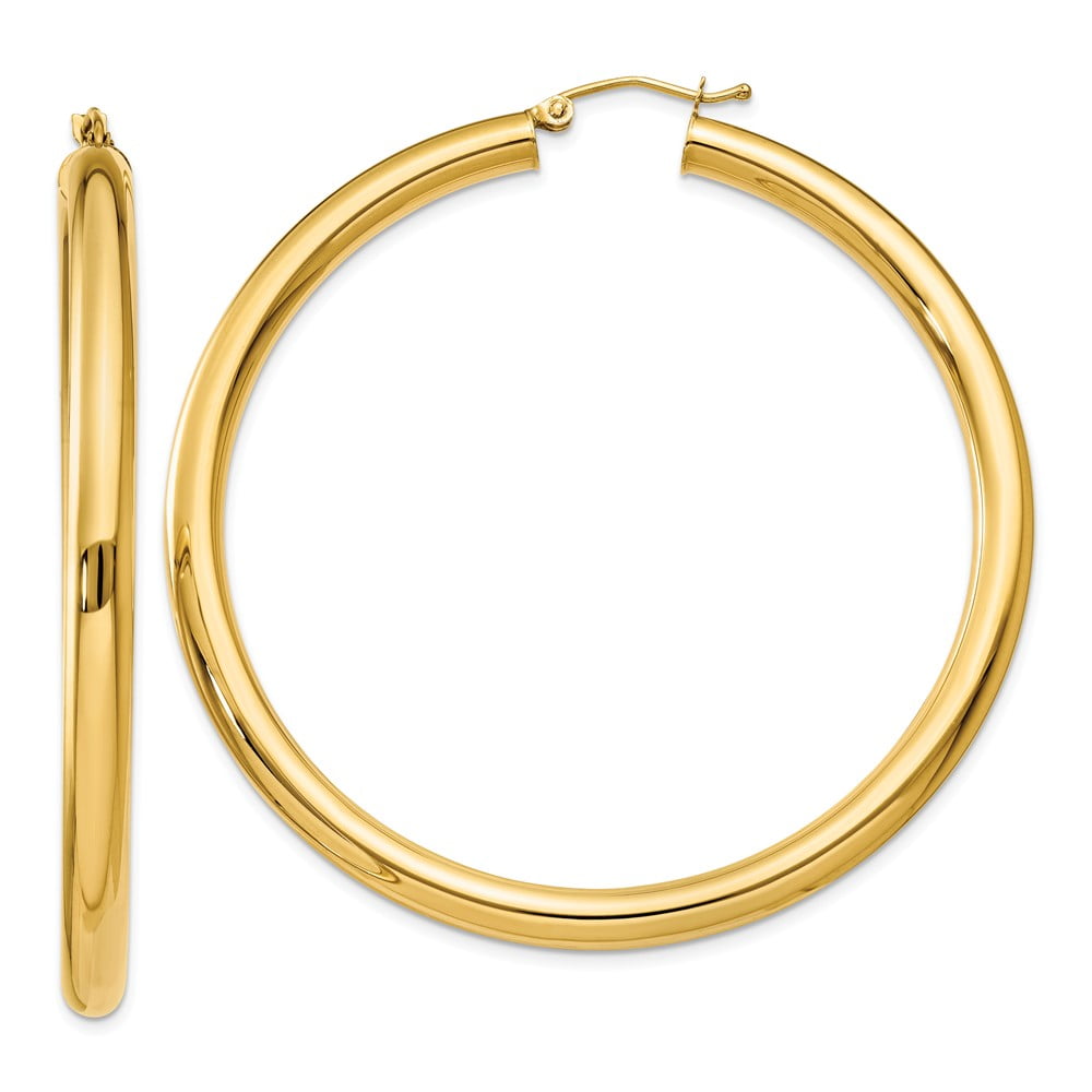 Solid 10k Yellow Gold Polished 4mm x 50mm Tube Hoop Earrings 