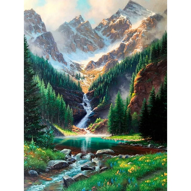 Paysage Arbre Mosaïque Broderie Faite à la Main Forêt Perçage Rond Complet Décoration Maison, 30*40cm, Cadre Non Inclus., 2733