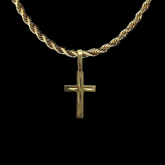 14K Bonded Gold Cross Necklace for Women, Best Unisex Christmas Gift for Women, Men, Her, Boyfriend, Girlfriend – 14K Rope Chain with Prong Cross Pendant, Best jewelry Gifts