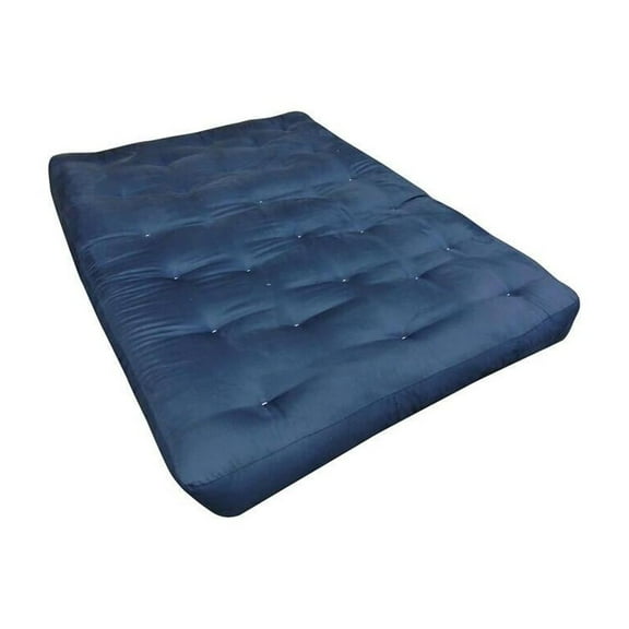Homestock Retro Relaxation Queen Futon Mattress 60x80x8 in Blue Microfiber - Single Foam & Cotton, Medium Firm Surface, Spot Clean Only