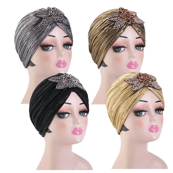 Vintage Turban Hat with Crystal Brooch Feather Turban Headwraps for 1920s Gatsby Costume Cocktail Party
