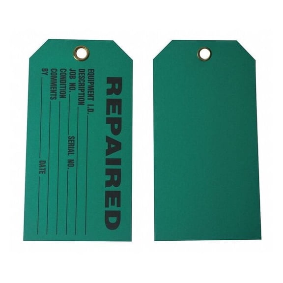 Tag, Repair, Cardstock, 3 in H x 5 3/4 in W, Green, Rectangle, 100 PK