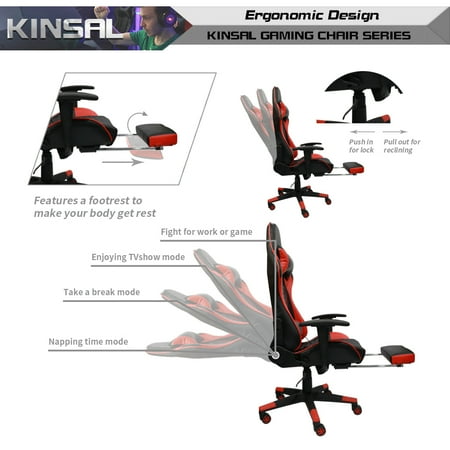 Kinsal Gaming Chair Including Headrest And Lumbar Support Executive Computer Chair High Back Ergonomic Desk Chair Racing Chair Leather Office Chair