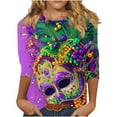thumbnail image 3 of DDAPJ pyju Mardi Gras Shirts for Women 3/4 Length Sleeve Carnival Tops Dressy Casual Crew Neck Blouses Novelty Printed Parade T Shirt Multicolor XXXXL, 3 of 7