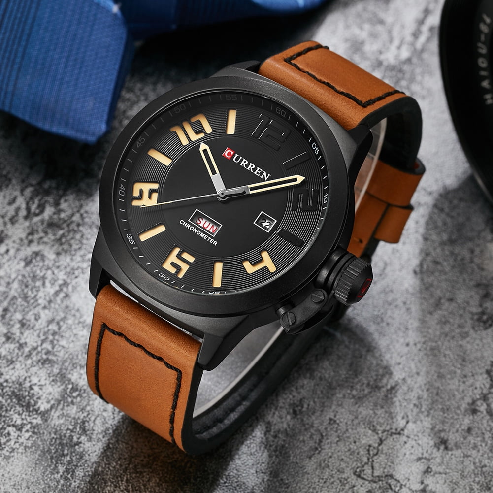 dailooas Curren 8270 Men Leather Strap Quartz Watch Large Dial Watch Black 213964.01 Walmart