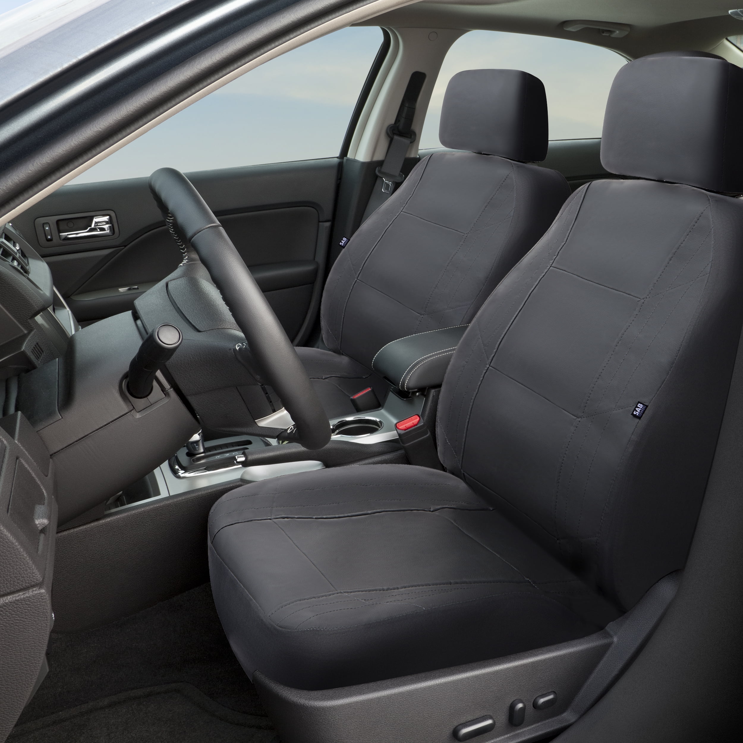 Custom Accessories Vegan Leather Car Seat Covers, Midnight Black, 2-Piece Set