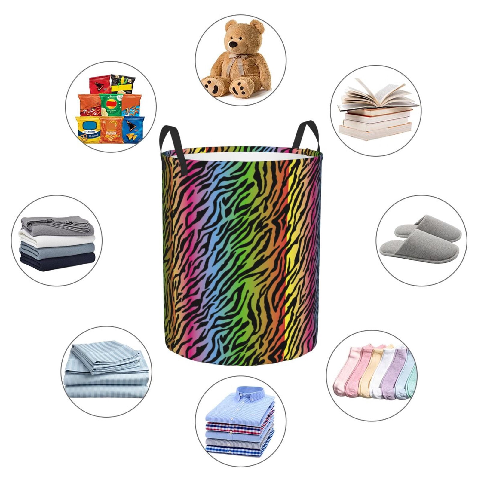 Large Laundry Basket with Handles - Multicolor zebra print cool Kids Baby Dirty Clothes Laundry Hamper for Bedroom Aesthetic