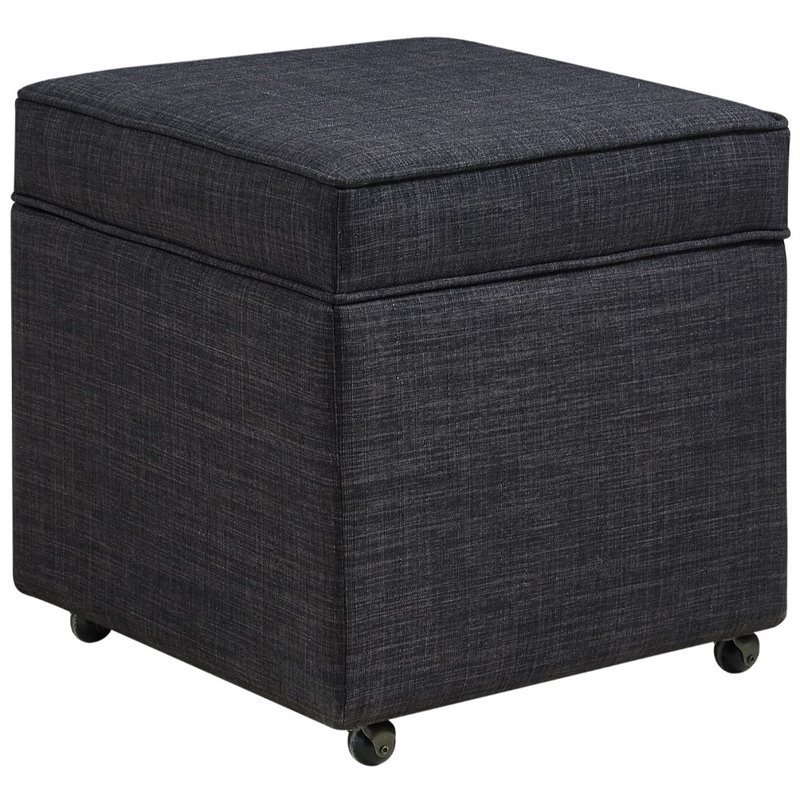 Posh Living Ruby Tufted Linen Fabric Cube Storage Ottoman with Casters